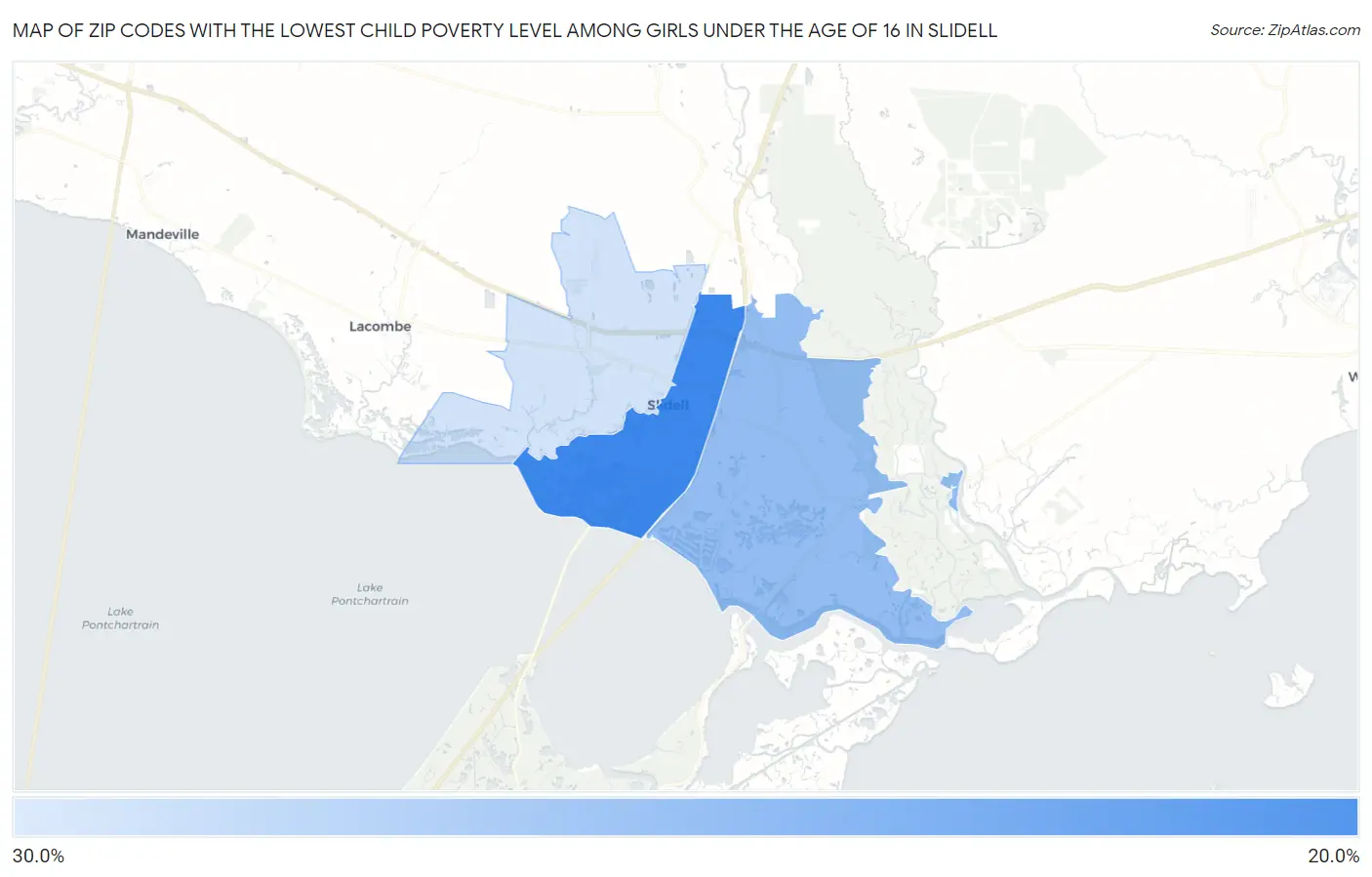 Zip Codes with the Lowest Child Poverty Level Among Girls Under the Age of 16 in Slidell Map