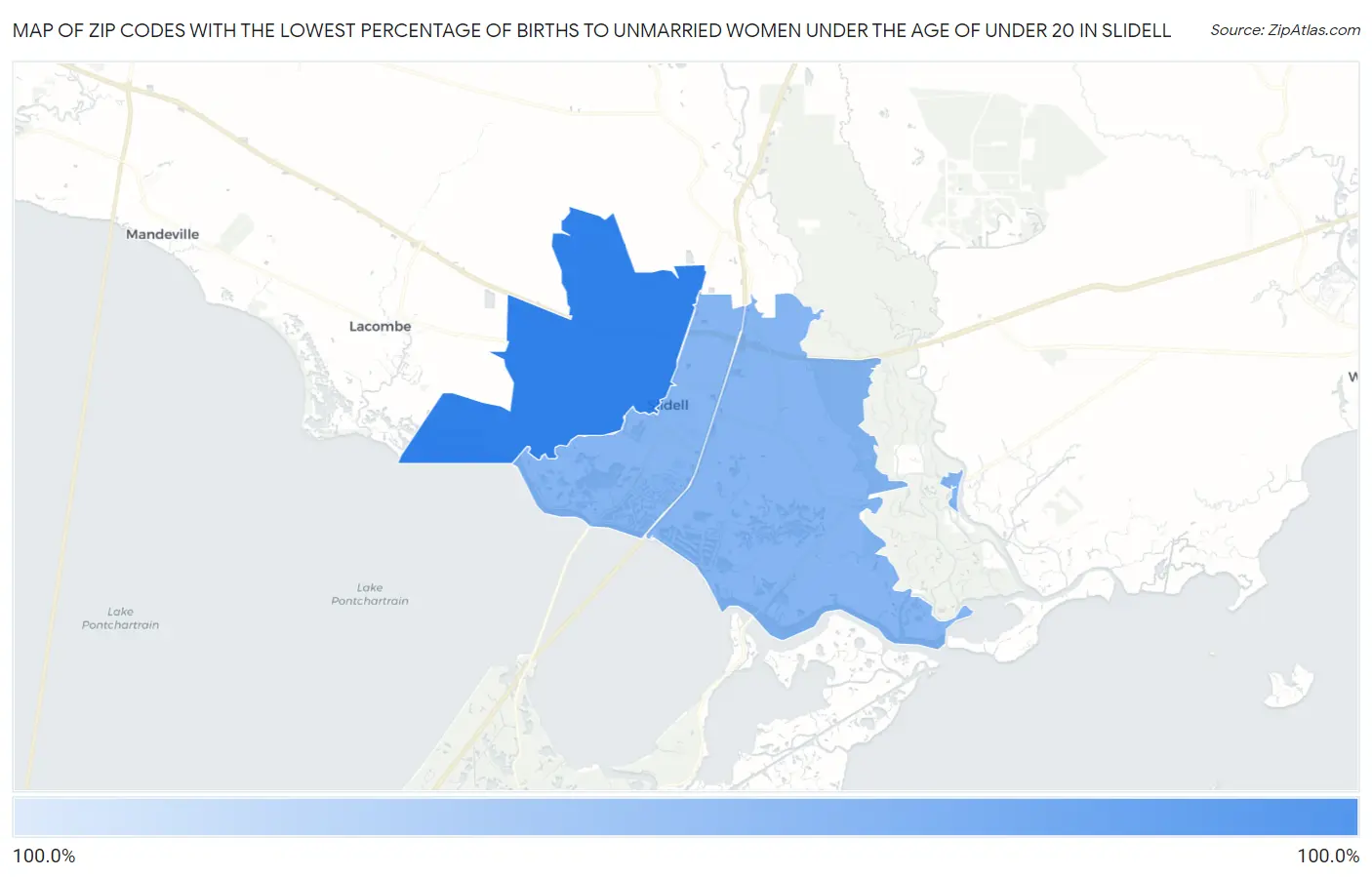 Zip Codes with the Lowest Percentage of Births to Unmarried Women under the Age of under 20 in Slidell Map