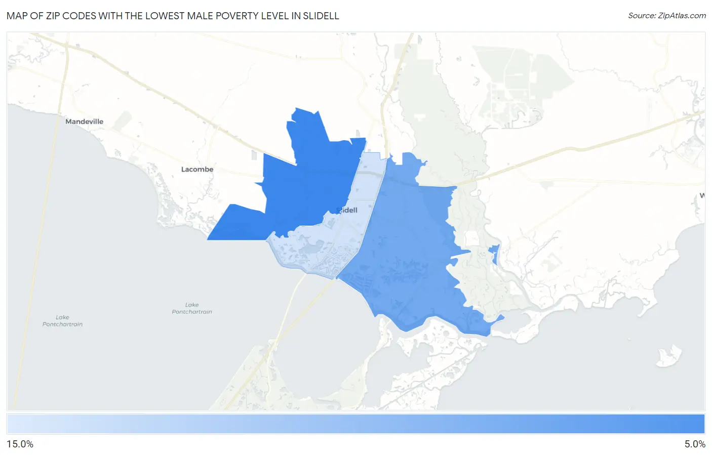 Zip Codes with the Lowest Male Poverty Level in Slidell Map