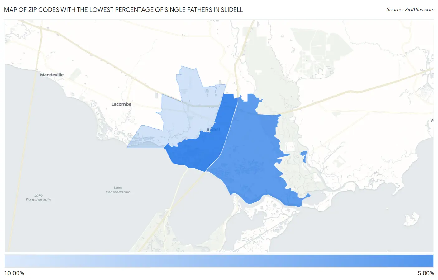 Zip Codes with the Lowest Percentage of Single Fathers in Slidell Map