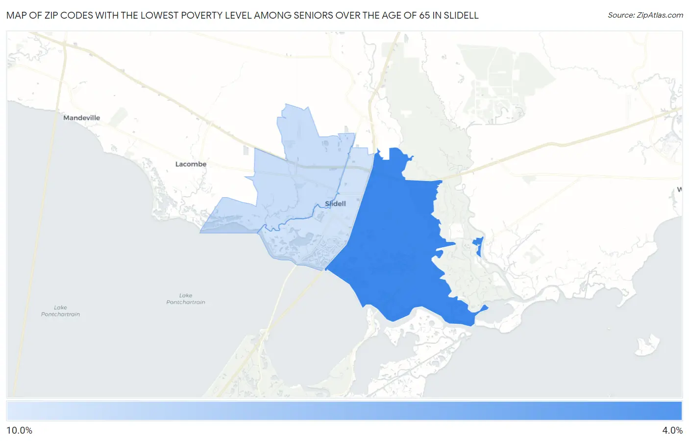 Zip Codes with the Lowest Poverty Level Among Seniors Over the Age of 65 in Slidell Map