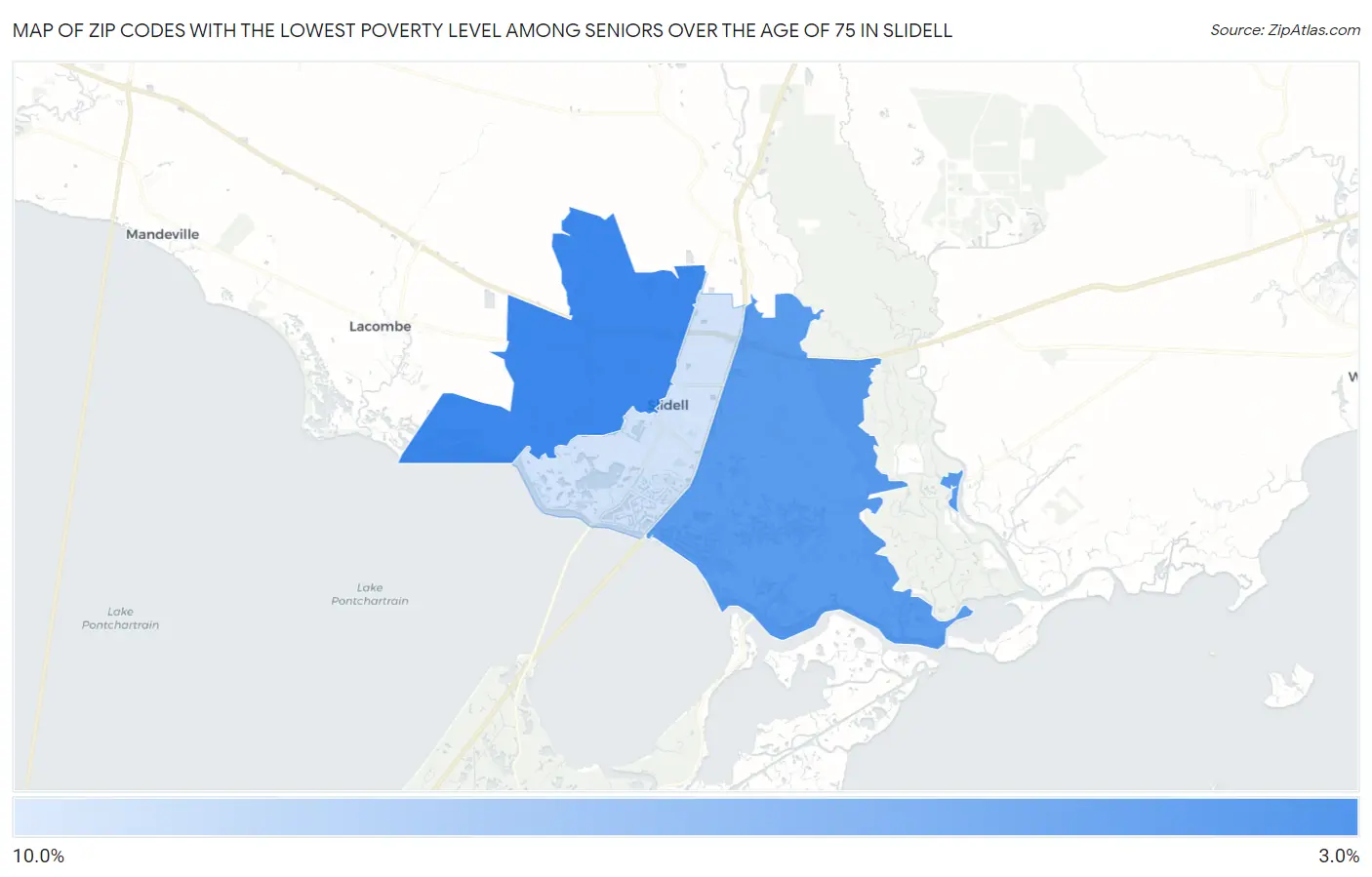 Zip Codes with the Lowest Poverty Level Among Seniors Over the Age of 75 in Slidell Map