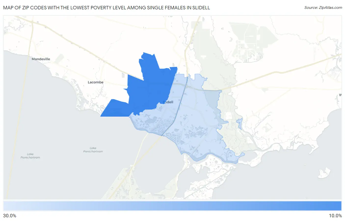 Zip Codes with the Lowest Poverty Level Among Single Females in Slidell Map