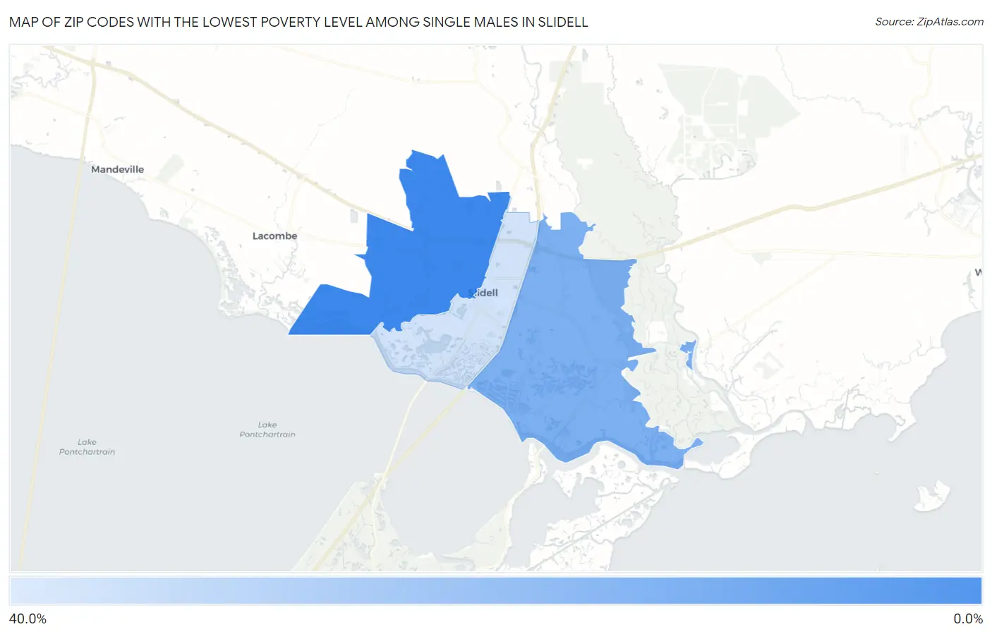 Zip Codes with the Lowest Poverty Level Among Single Males in Slidell Map