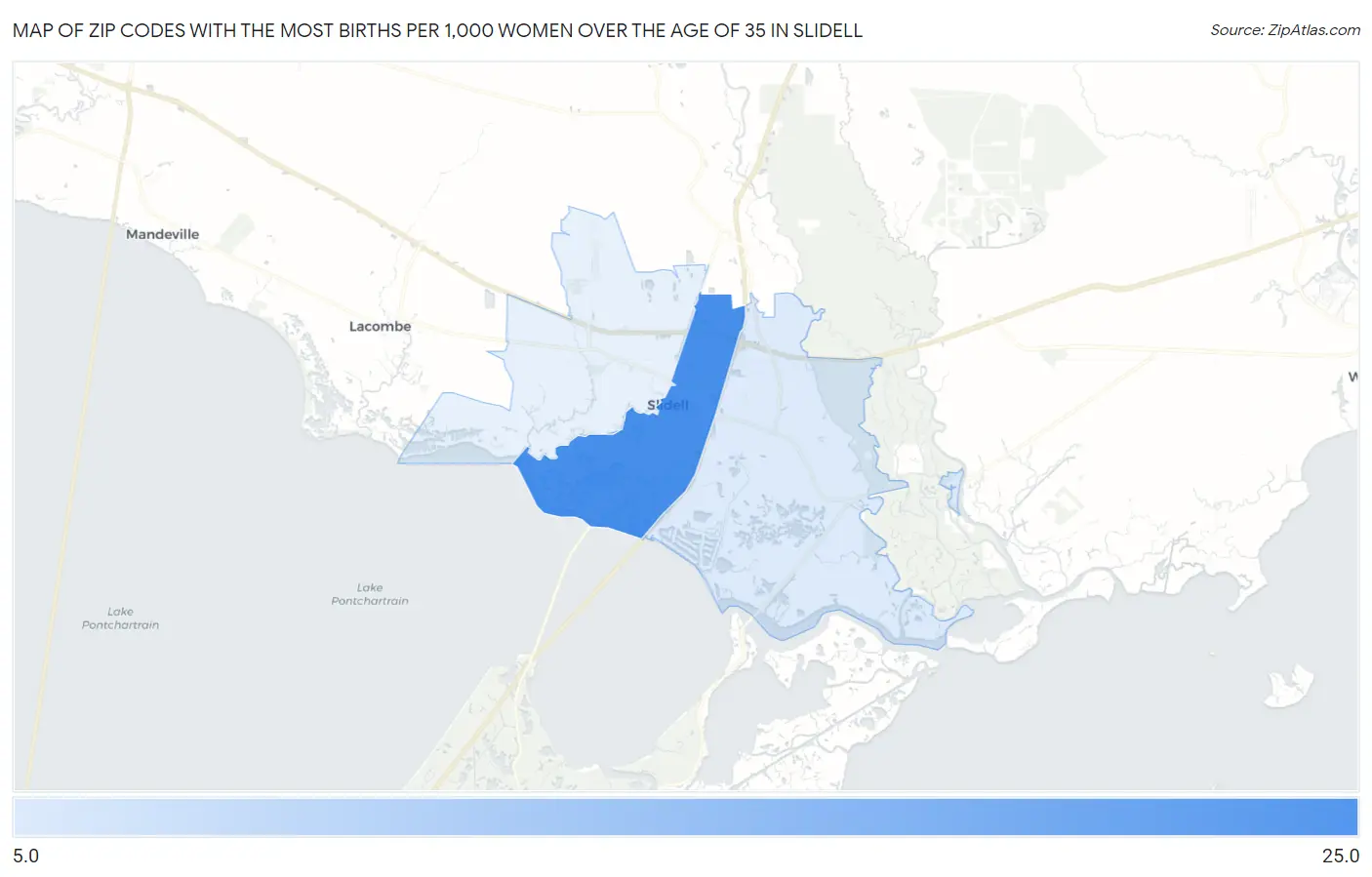 Zip Codes with the Most Births per 1,000 Women Over the Age of 35 in Slidell Map