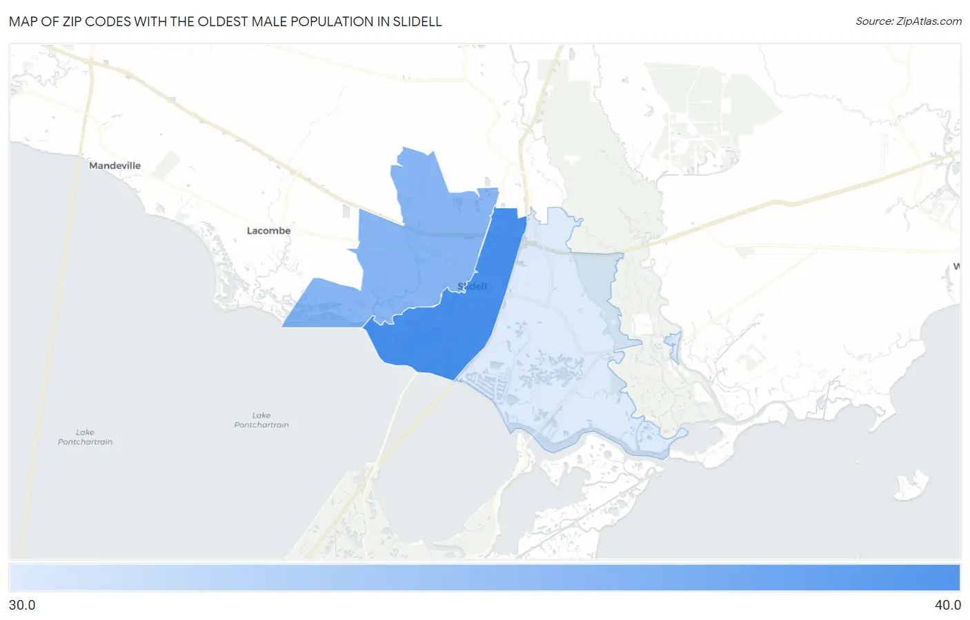 Zip Codes with the Oldest Male Population in Slidell Map
