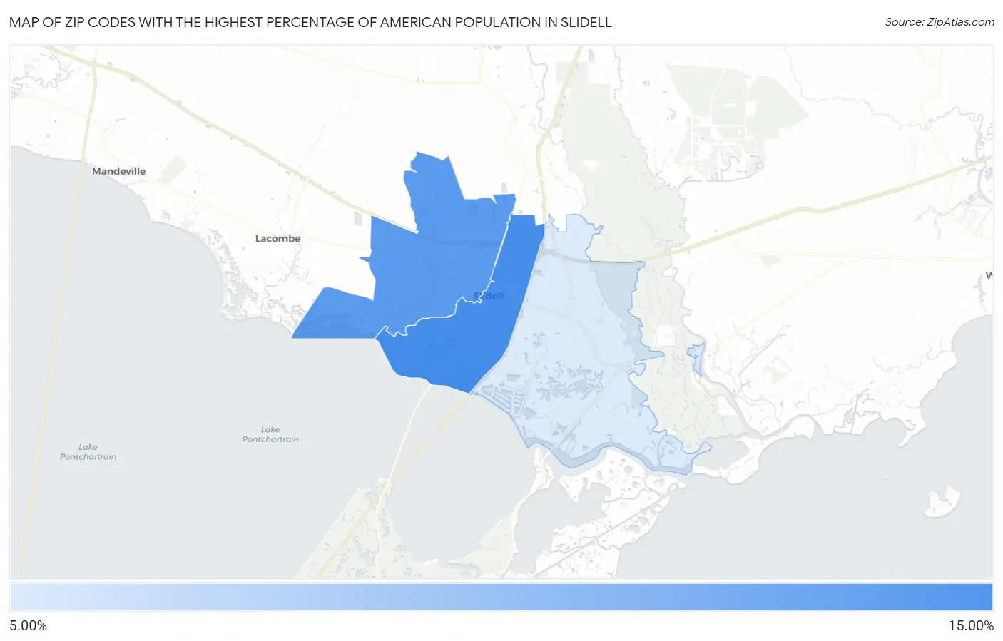 Zip Codes with the Highest Percentage of American Population in Slidell Map