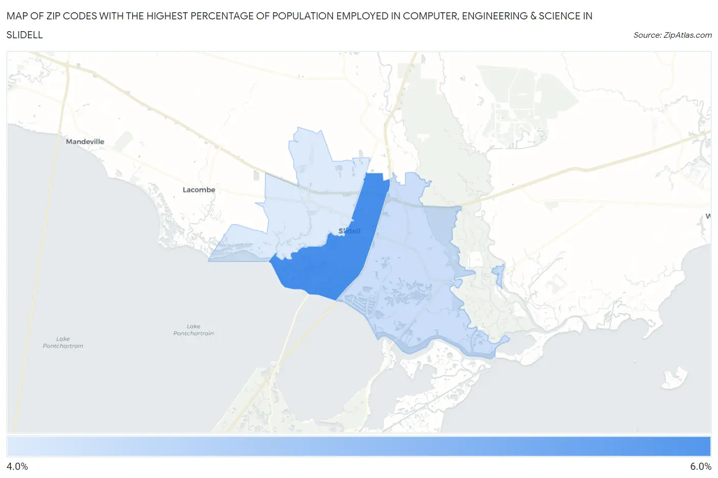 Zip Codes with the Highest Percentage of Population Employed in Computer, Engineering & Science in Slidell Map