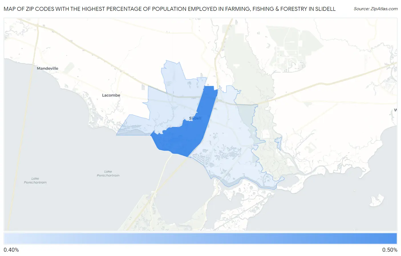 Zip Codes with the Highest Percentage of Population Employed in Farming, Fishing & Forestry in Slidell Map