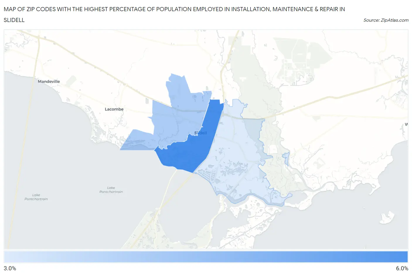 Zip Codes with the Highest Percentage of Population Employed in Installation, Maintenance & Repair in Slidell Map