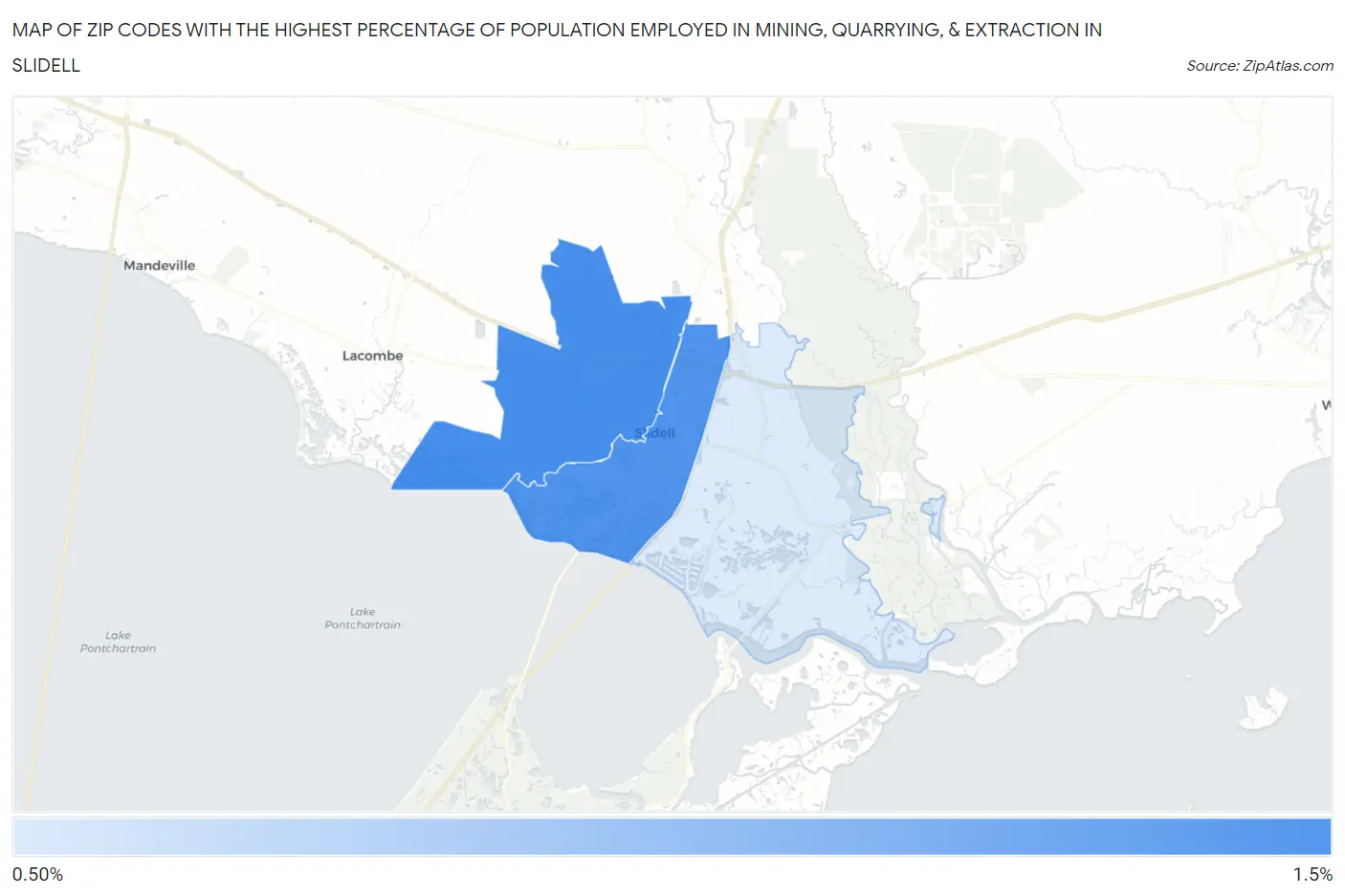Zip Codes with the Highest Percentage of Population Employed in Mining, Quarrying, & Extraction in Slidell Map