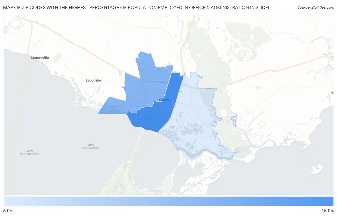 Zip Codes with the Highest Percentage of Population Employed in Office & Administration in Slidell Map