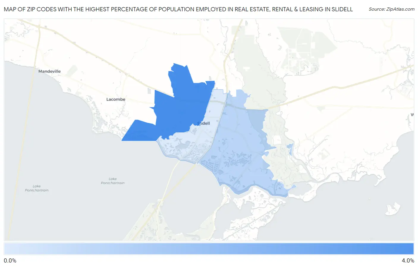 Zip Codes with the Highest Percentage of Population Employed in Real Estate, Rental & Leasing in Slidell Map