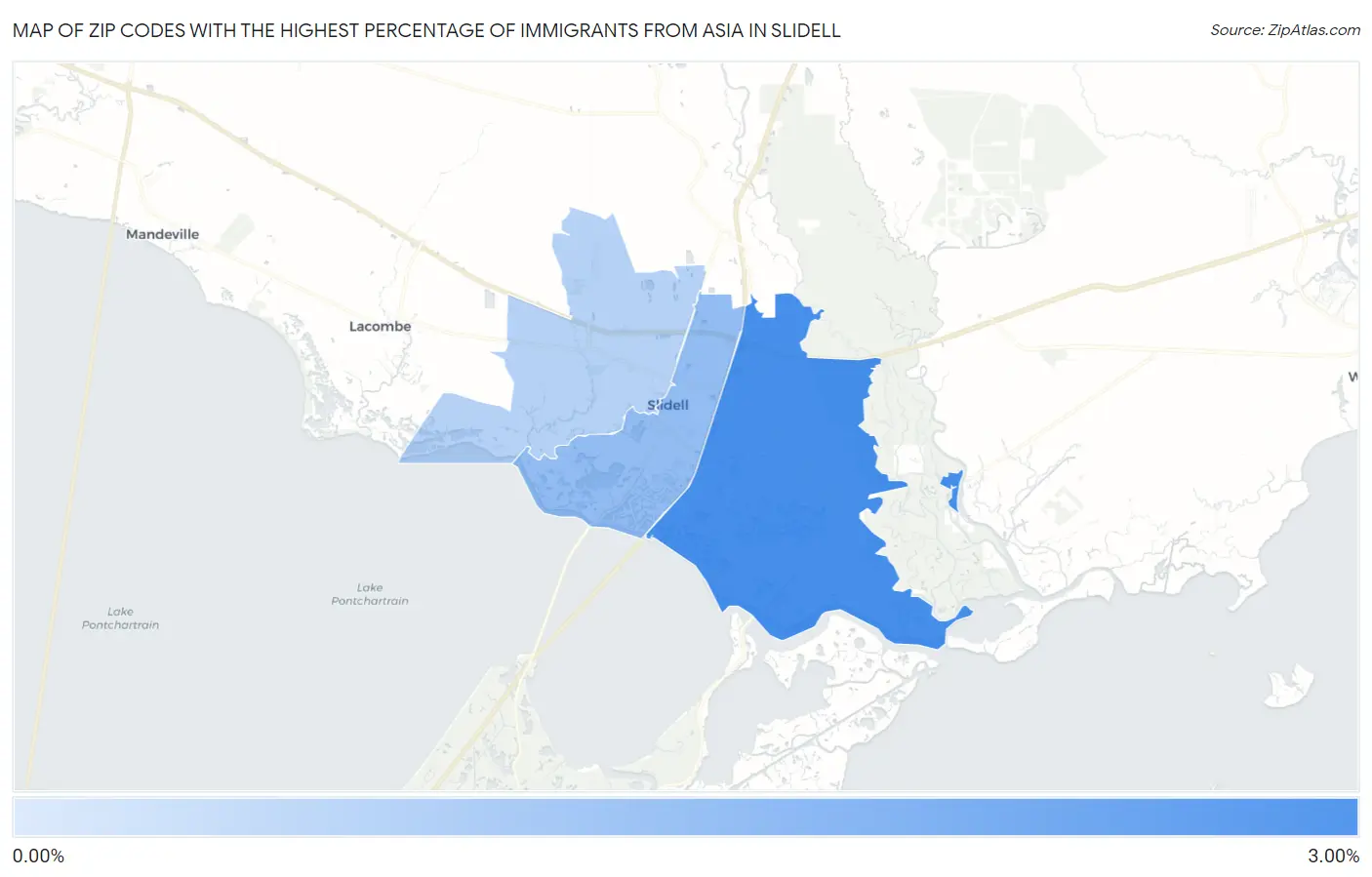 Zip Codes with the Highest Percentage of Immigrants from Asia in Slidell Map