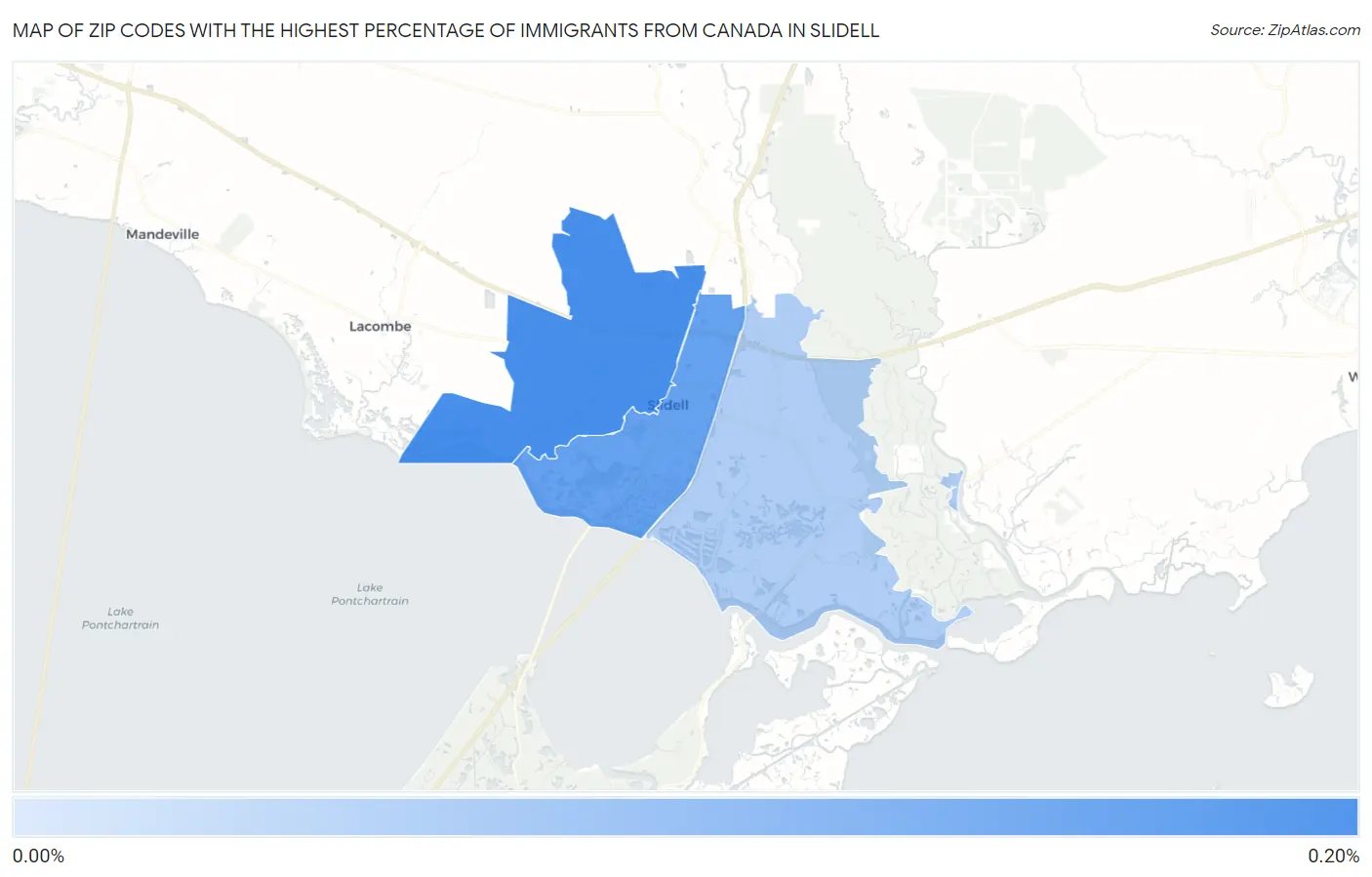 Zip Codes with the Highest Percentage of Immigrants from Canada in Slidell Map
