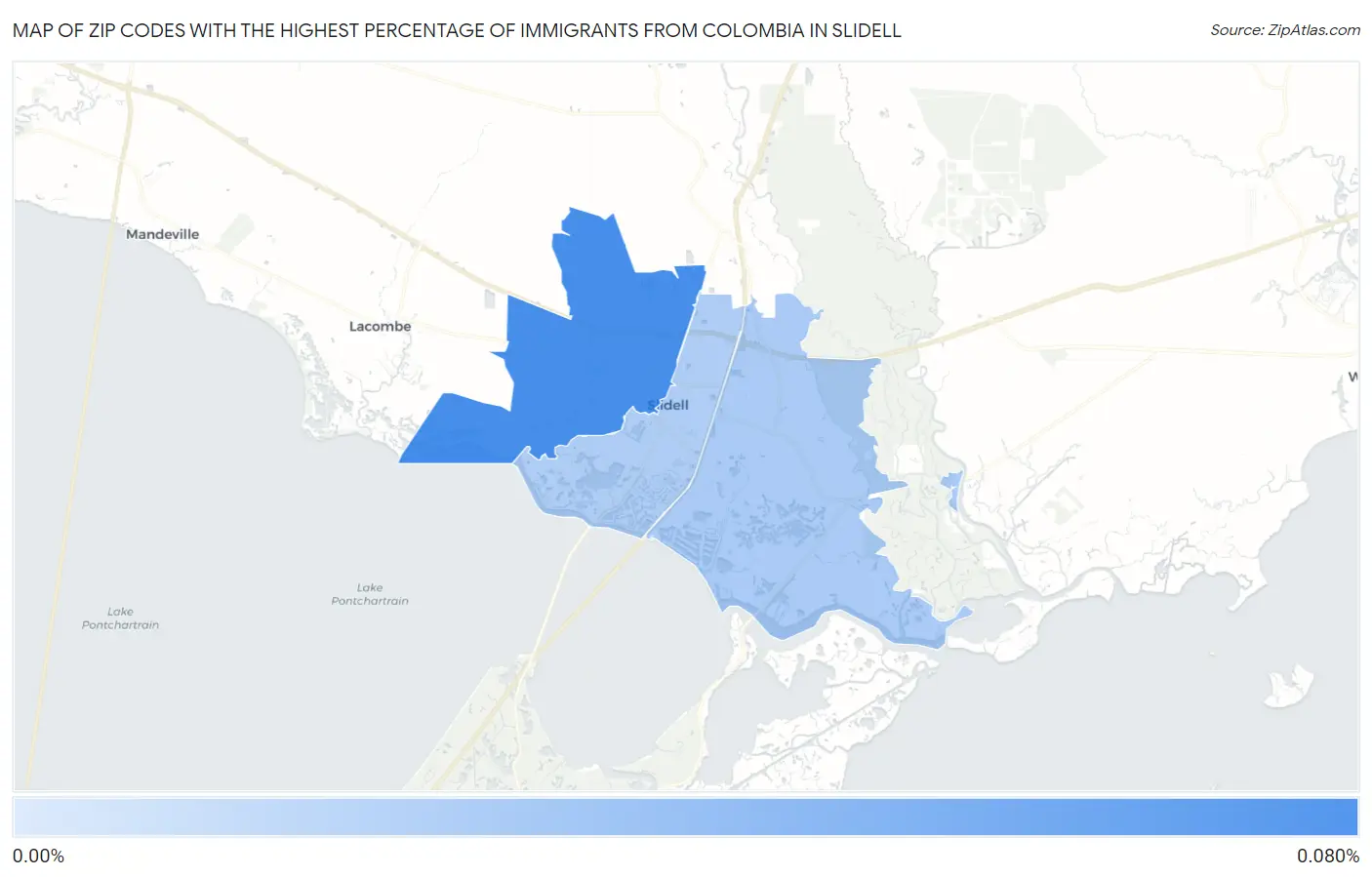 Zip Codes with the Highest Percentage of Immigrants from Colombia in Slidell Map
