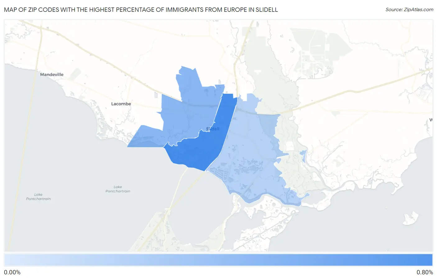Zip Codes with the Highest Percentage of Immigrants from Europe in Slidell Map