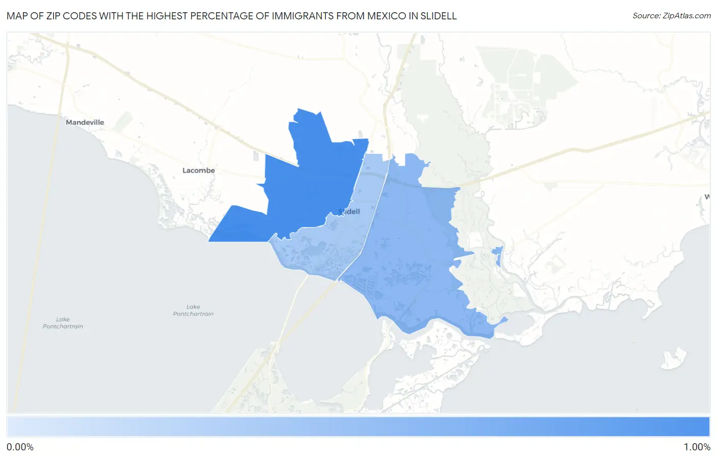 Zip Codes with the Highest Percentage of Immigrants from Mexico in Slidell Map