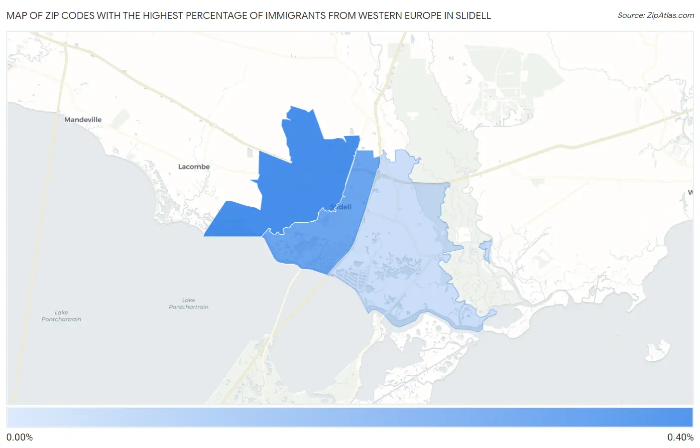 Zip Codes with the Highest Percentage of Immigrants from Western Europe in Slidell Map