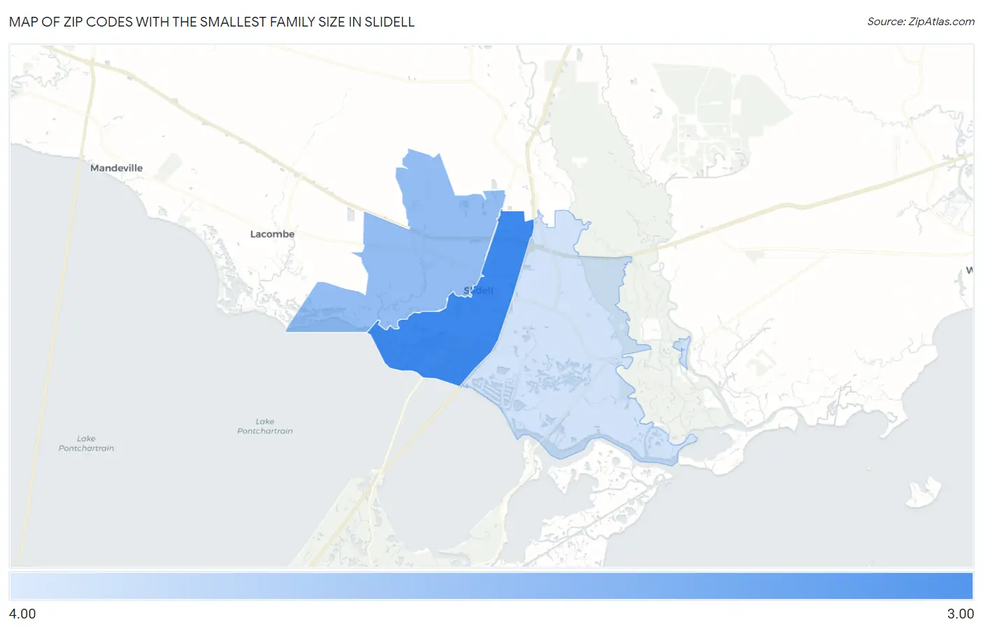 Zip Codes with the Smallest Family Size in Slidell Map