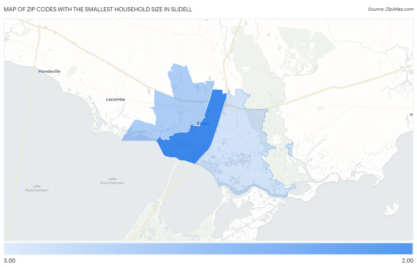Zip Codes with the Smallest Household Size in Slidell Map