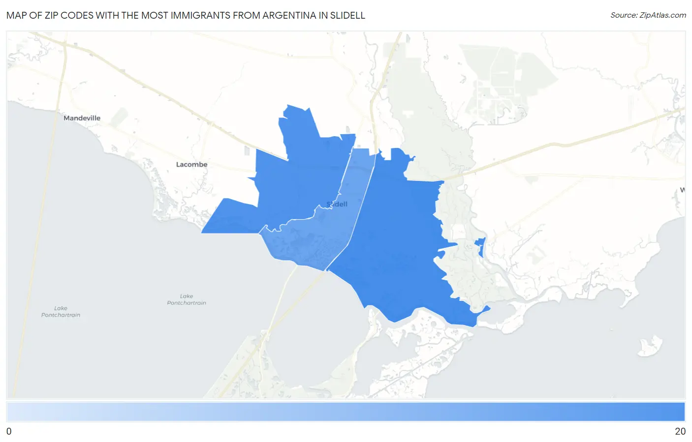 Zip Codes with the Most Immigrants from Argentina in Slidell Map