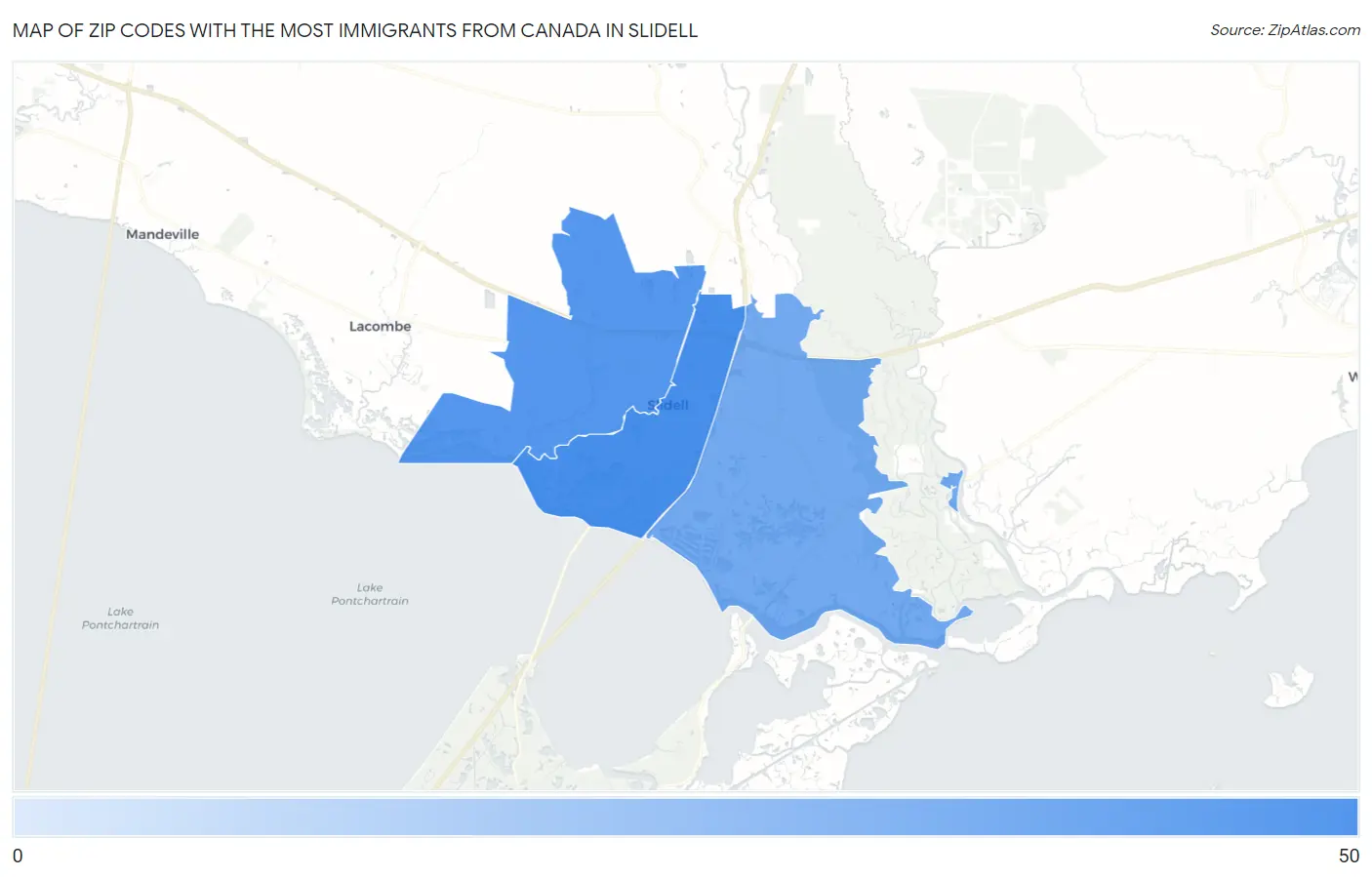 Zip Codes with the Most Immigrants from Canada in Slidell Map