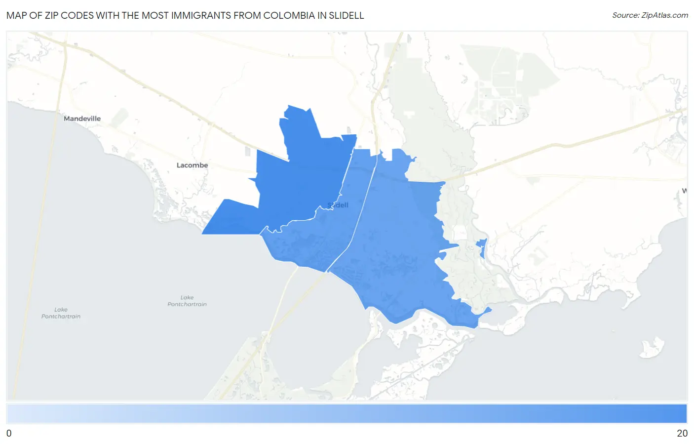 Zip Codes with the Most Immigrants from Colombia in Slidell Map