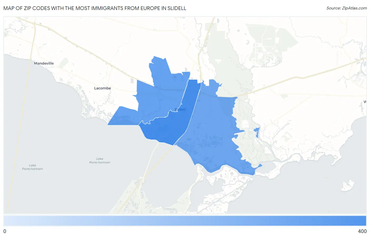 Zip Codes with the Most Immigrants from Europe in Slidell Map