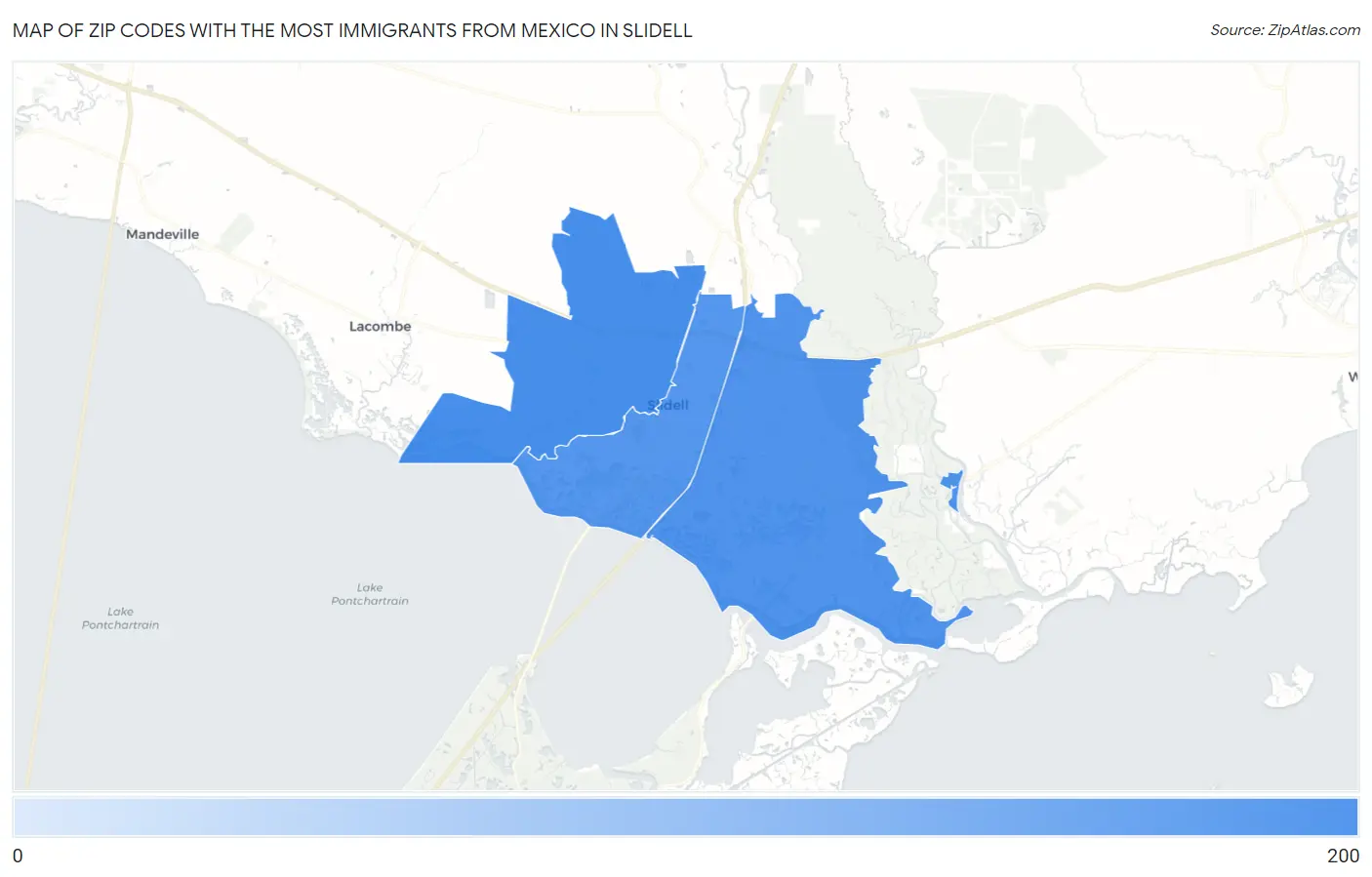 Zip Codes with the Most Immigrants from Mexico in Slidell Map