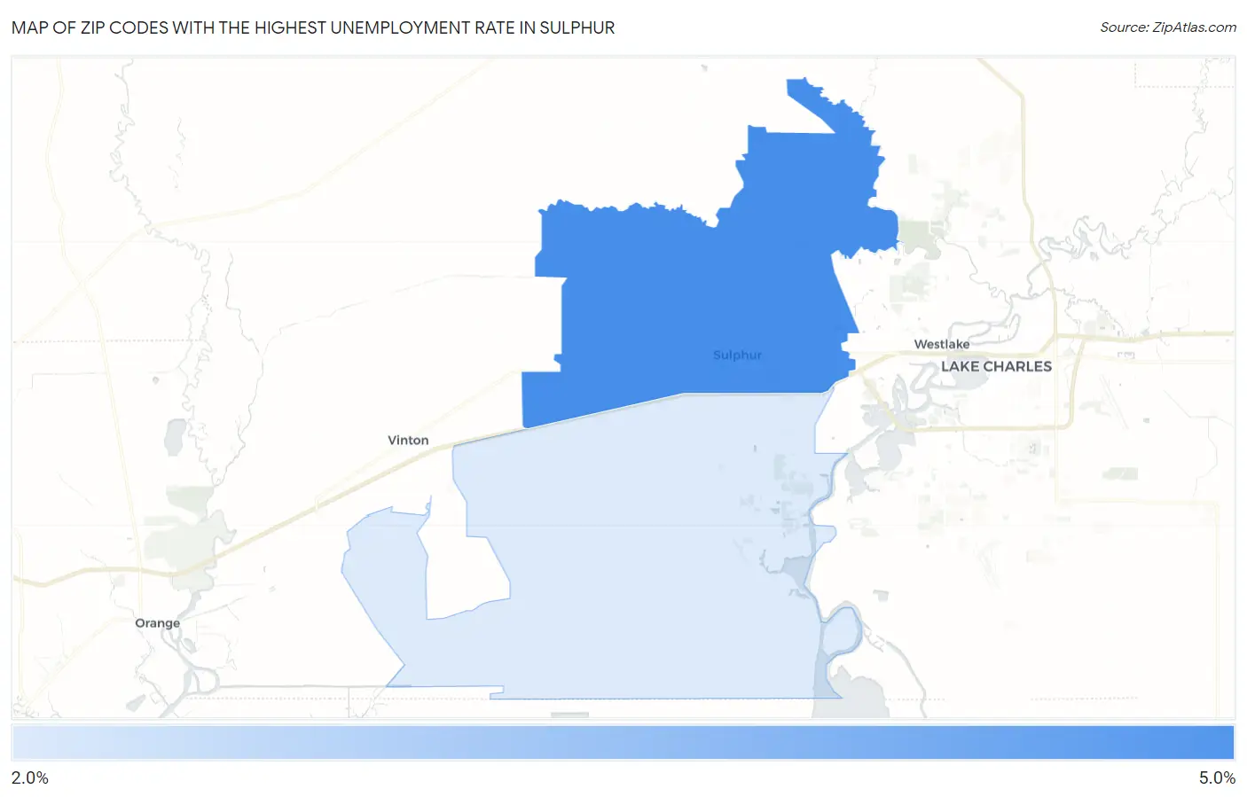 Zip Codes with the Highest Unemployment Rate in Sulphur Map