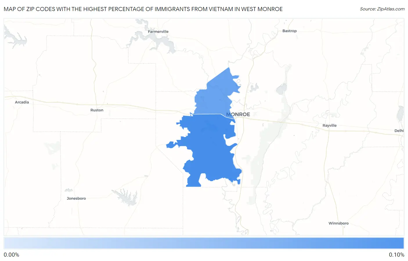 Zip Codes with the Highest Percentage of Immigrants from Vietnam in West Monroe Map