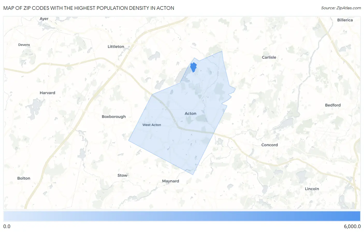 Zip Codes with the Highest Population Density in Acton Map