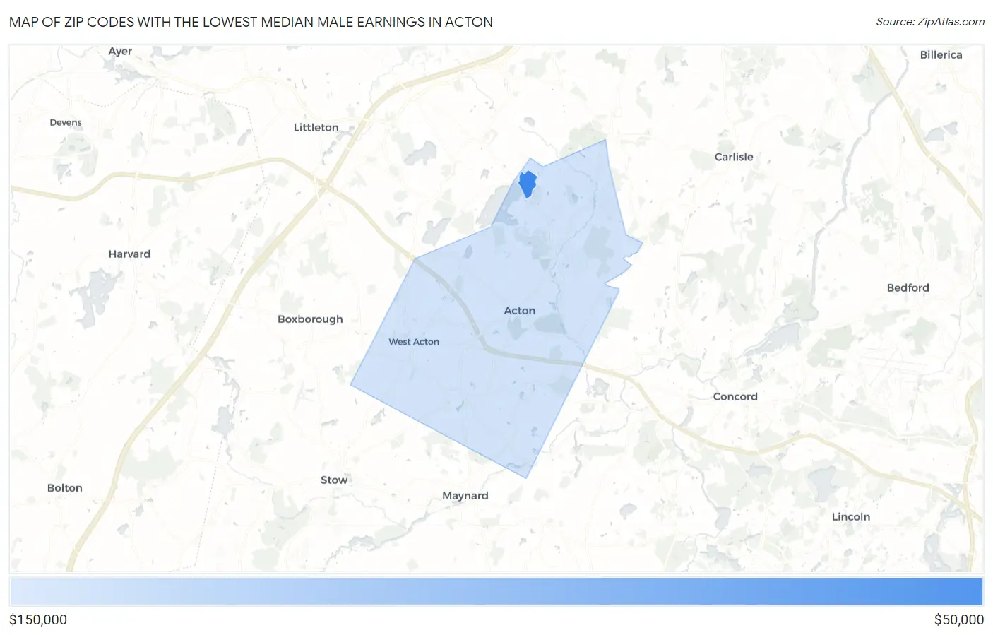 Zip Codes with the Lowest Median Male Earnings in Acton Map