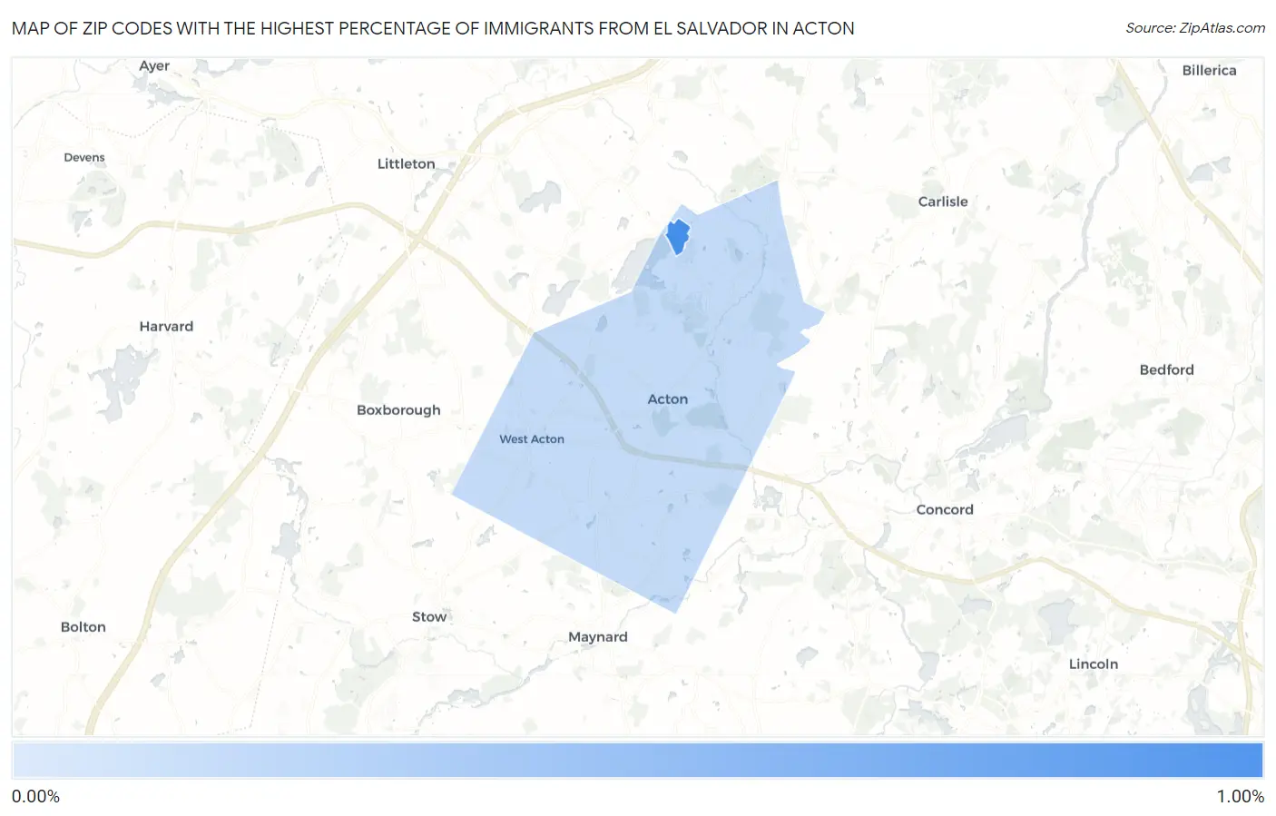 Zip Codes with the Highest Percentage of Immigrants from El Salvador in Acton Map