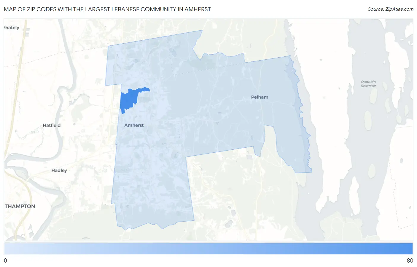 Zip Codes with the Largest Lebanese Community in Amherst Map