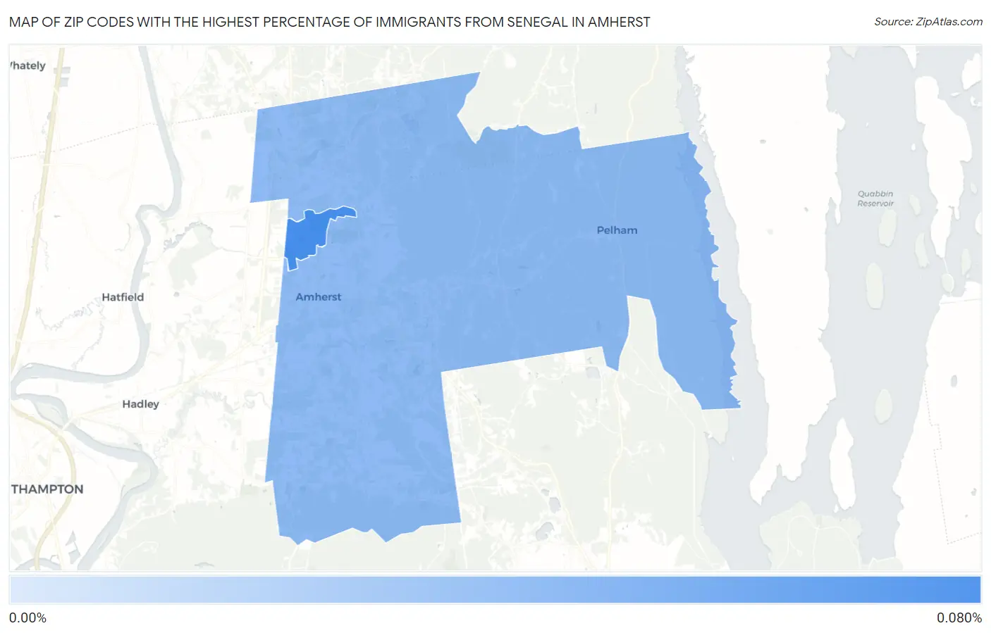 Zip Codes with the Highest Percentage of Immigrants from Senegal in Amherst Map