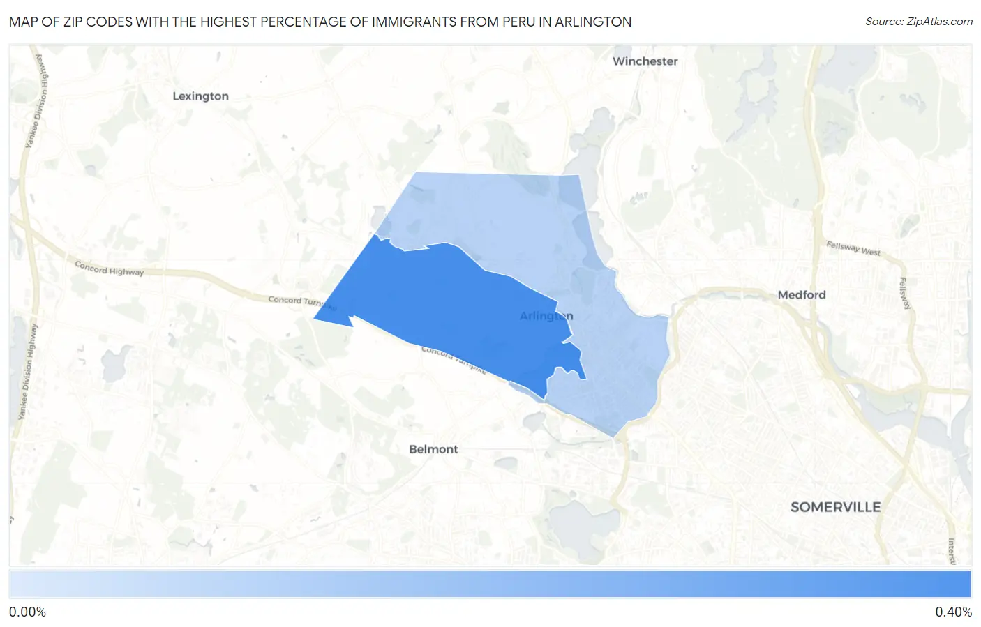 Zip Codes with the Highest Percentage of Immigrants from Peru in Arlington Map