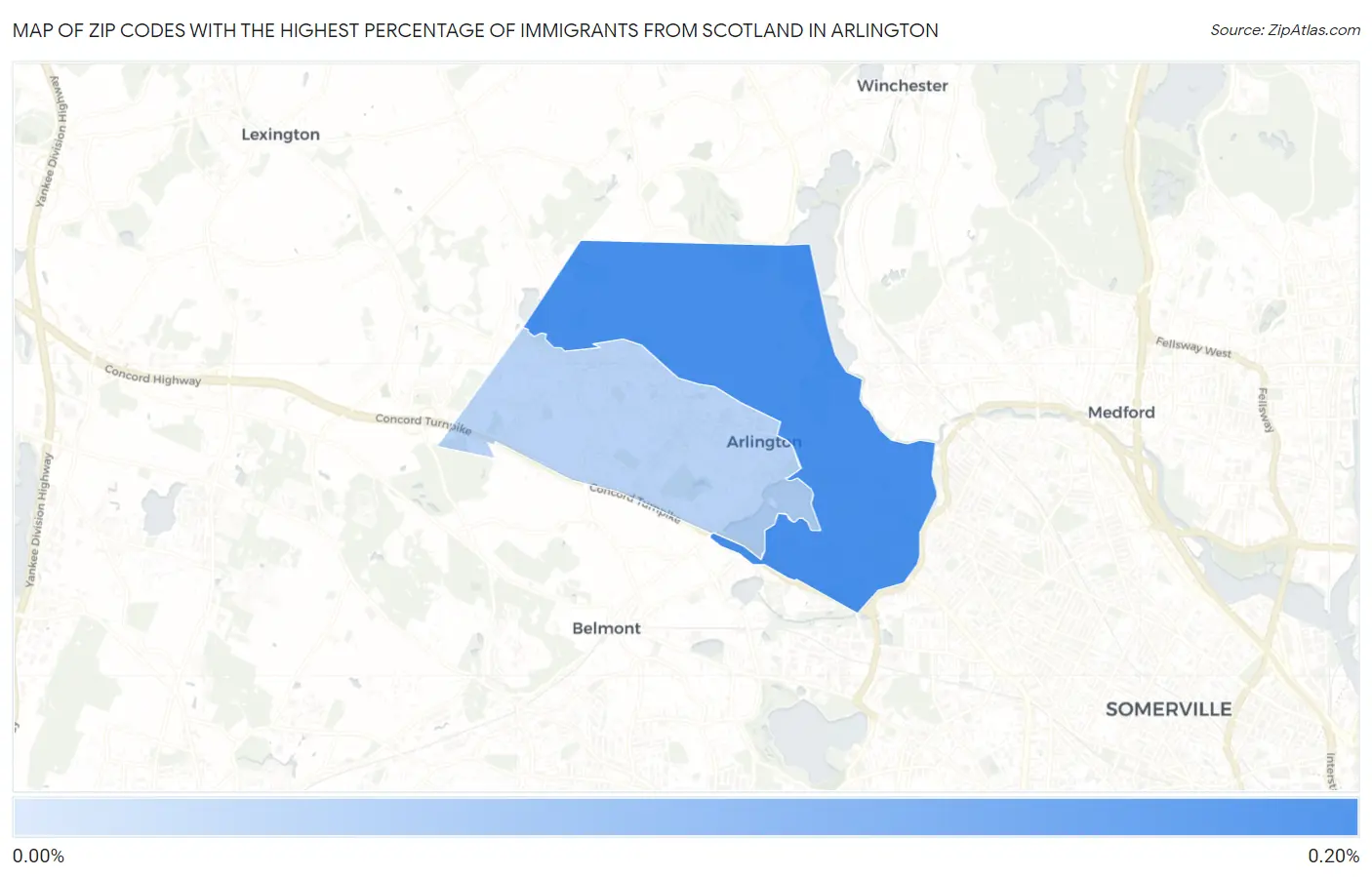 Zip Codes with the Highest Percentage of Immigrants from Scotland in Arlington Map