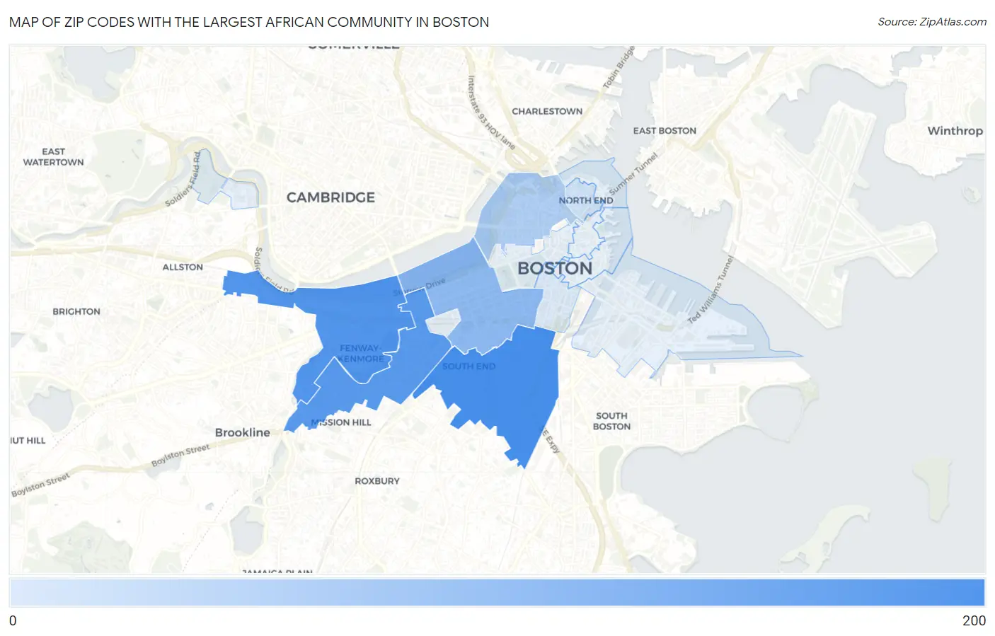 Zip Codes with the Largest African Community in Boston Map