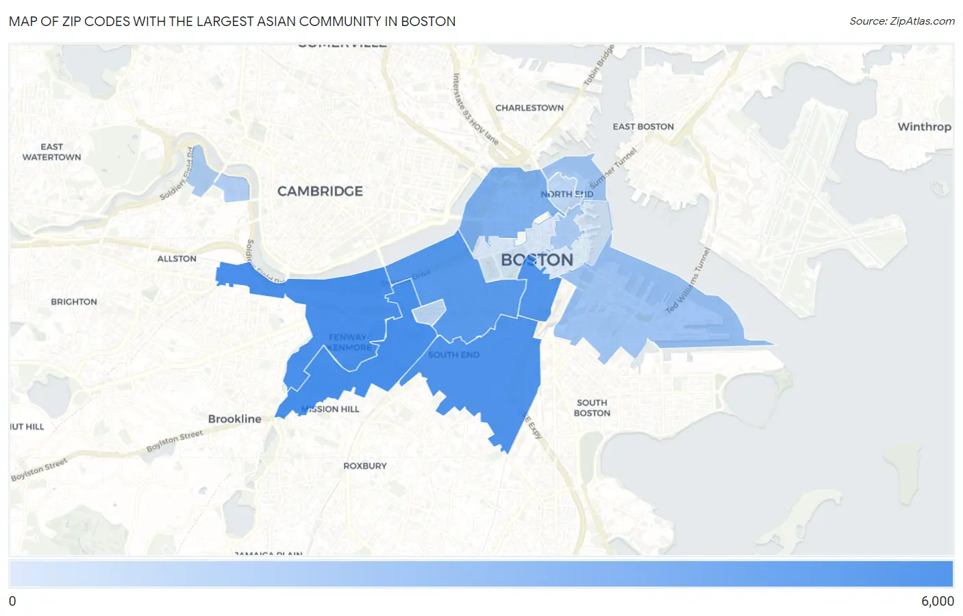 Zip Codes with the Largest Asian Community in Boston Map