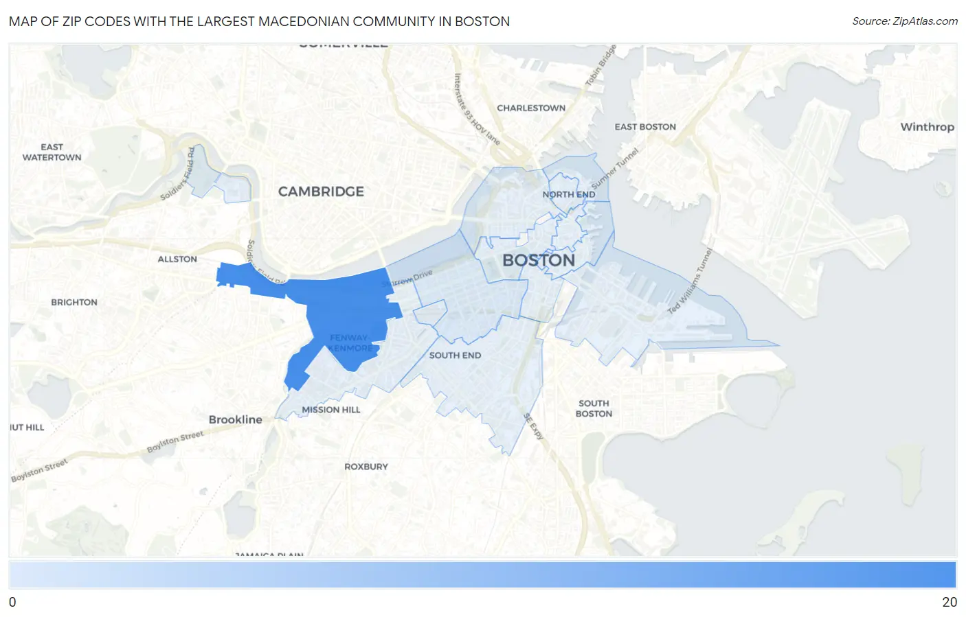 Zip Codes with the Largest Macedonian Community in Boston Map