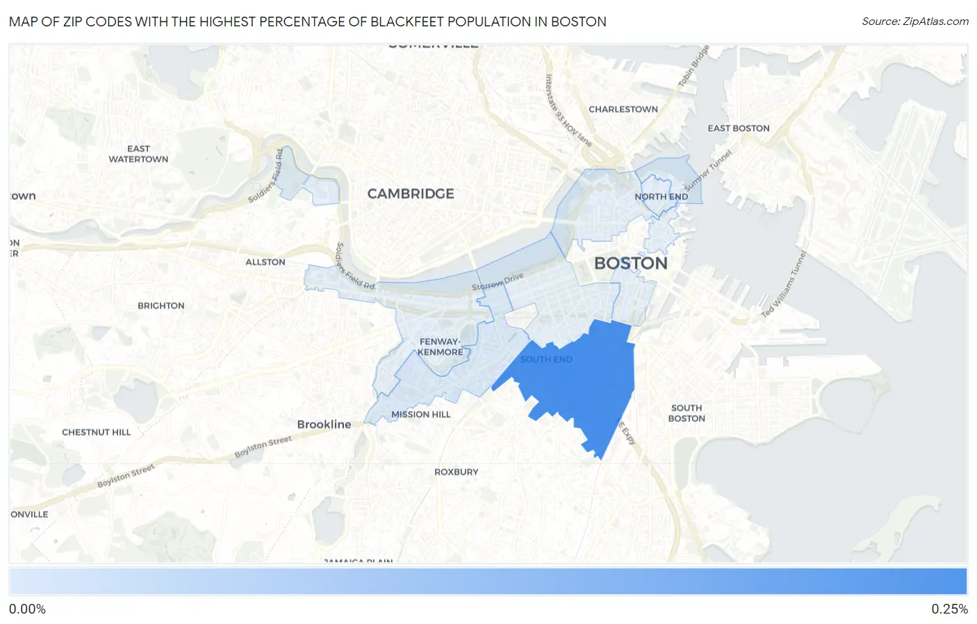 Zip Codes with the Highest Percentage of Blackfeet Population in Boston Map
