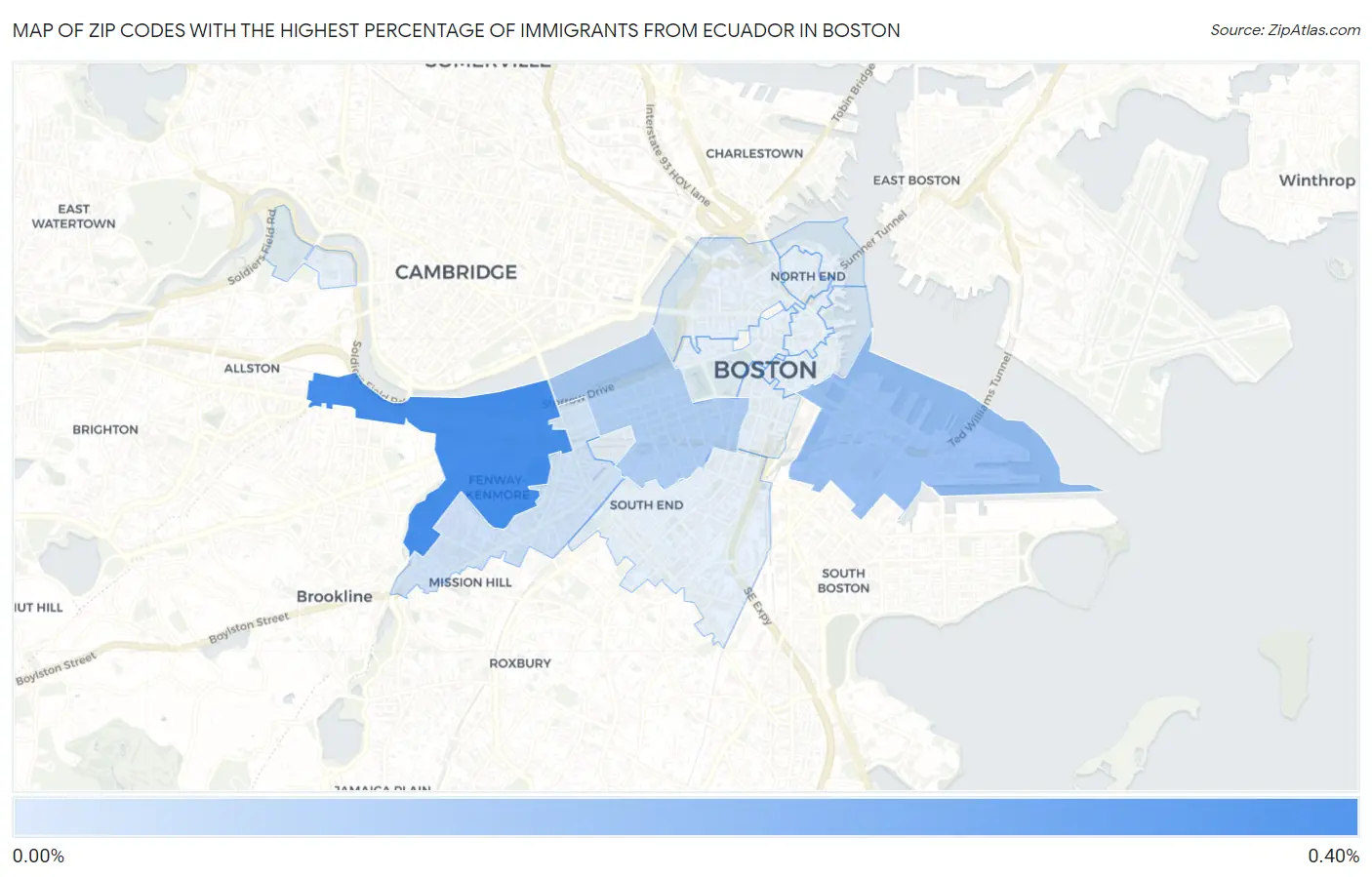 Zip Codes with the Highest Percentage of Immigrants from Ecuador in Boston Map