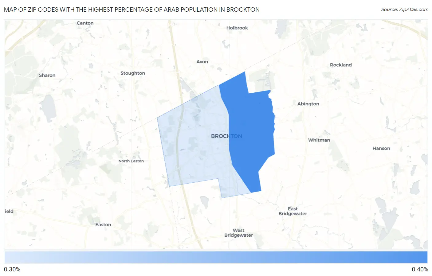 Zip Codes with the Highest Percentage of Arab Population in Brockton Map