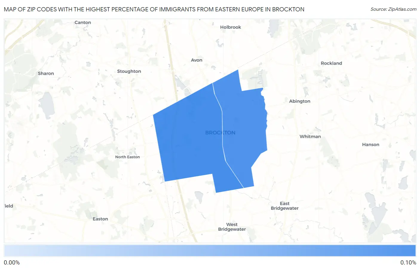 Zip Codes with the Highest Percentage of Immigrants from Eastern Europe in Brockton Map