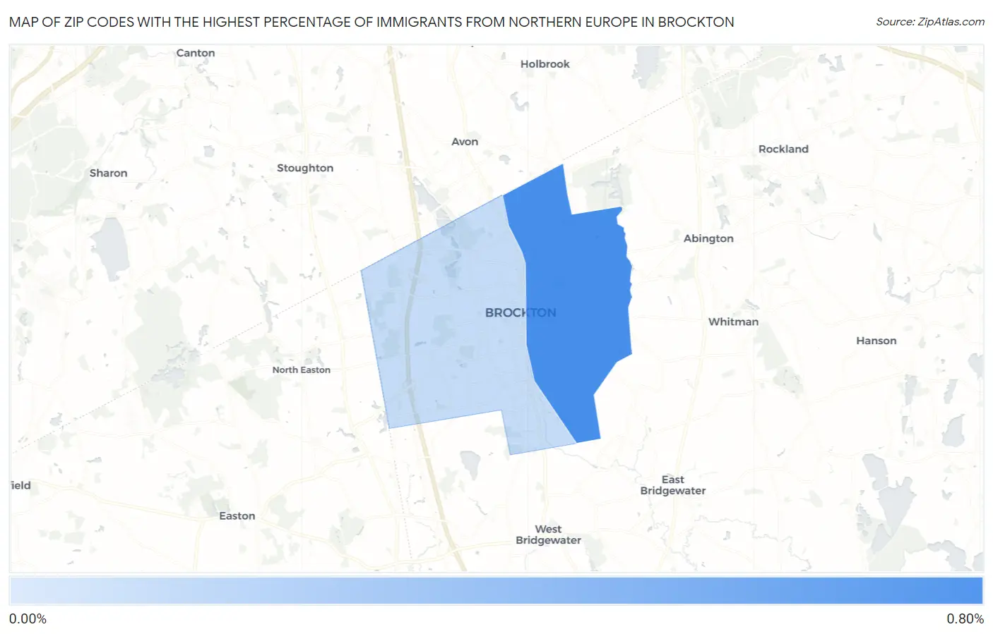 Zip Codes with the Highest Percentage of Immigrants from Northern Europe in Brockton Map