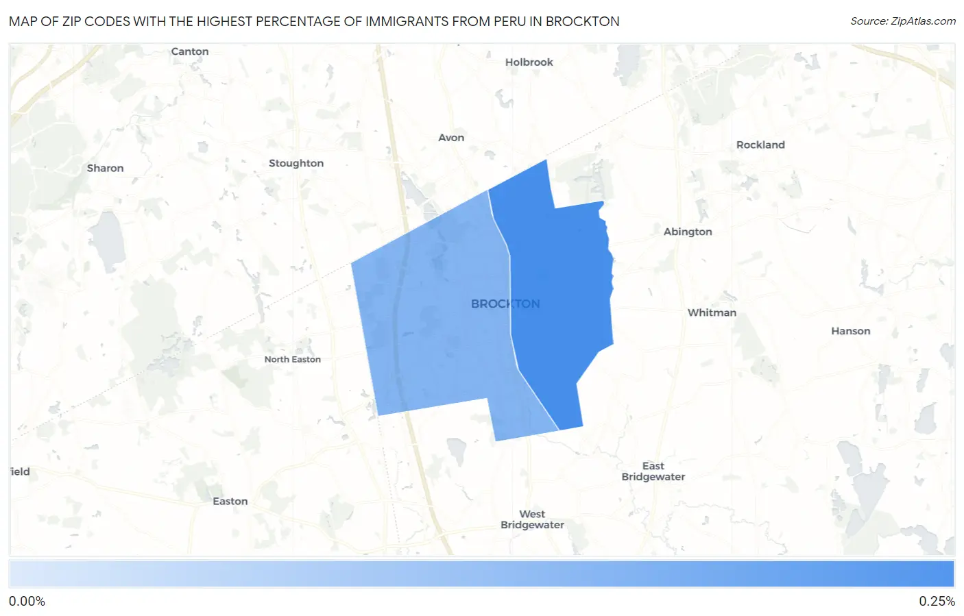 Zip Codes with the Highest Percentage of Immigrants from Peru in Brockton Map