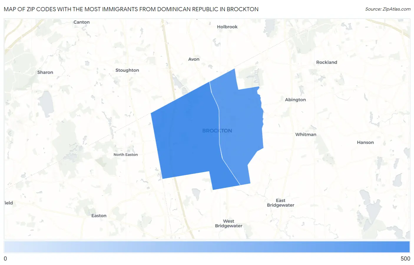 Zip Codes with the Most Immigrants from Dominican Republic in Brockton Map