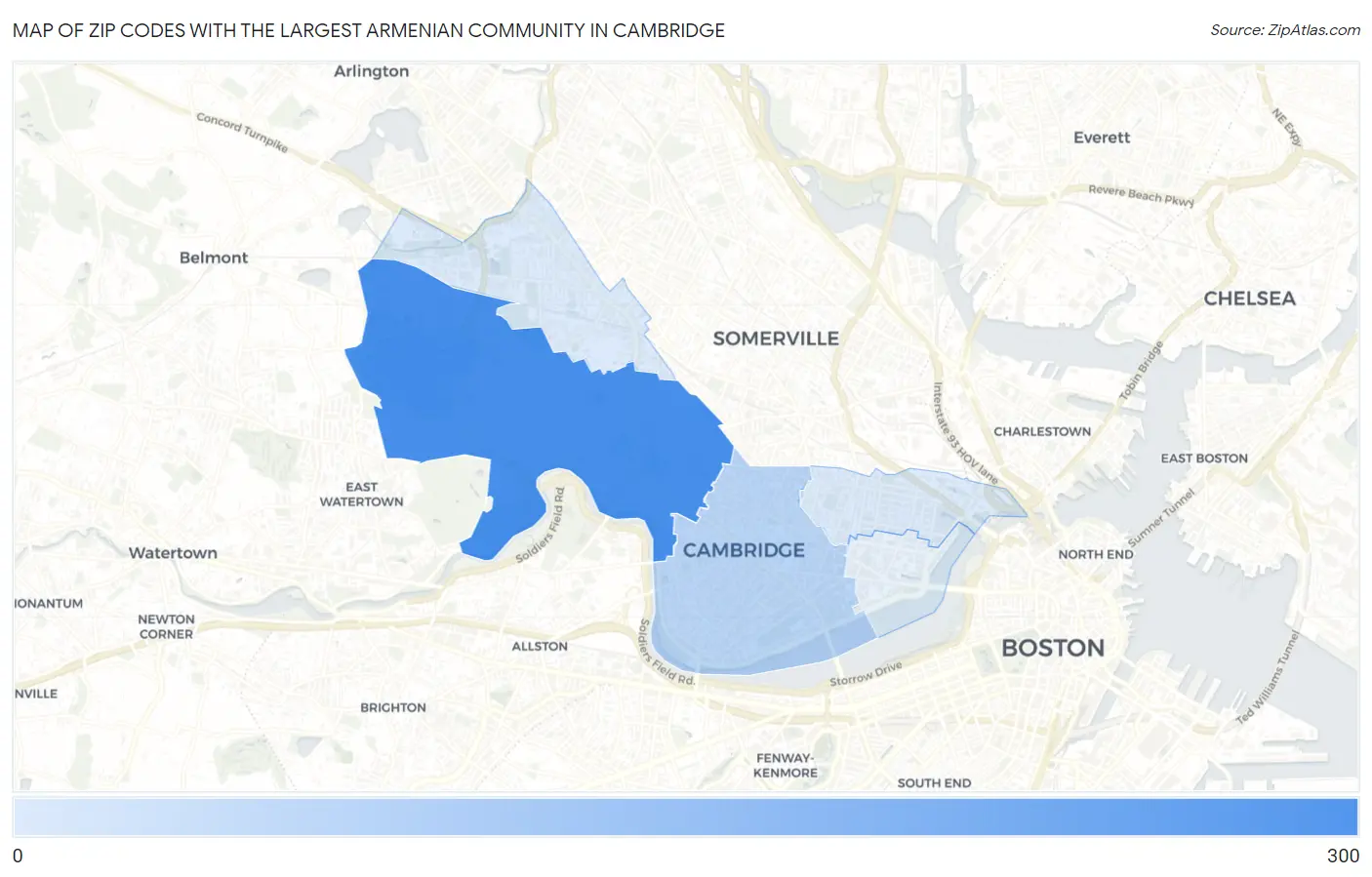 Zip Codes with the Largest Armenian Community in Cambridge Map